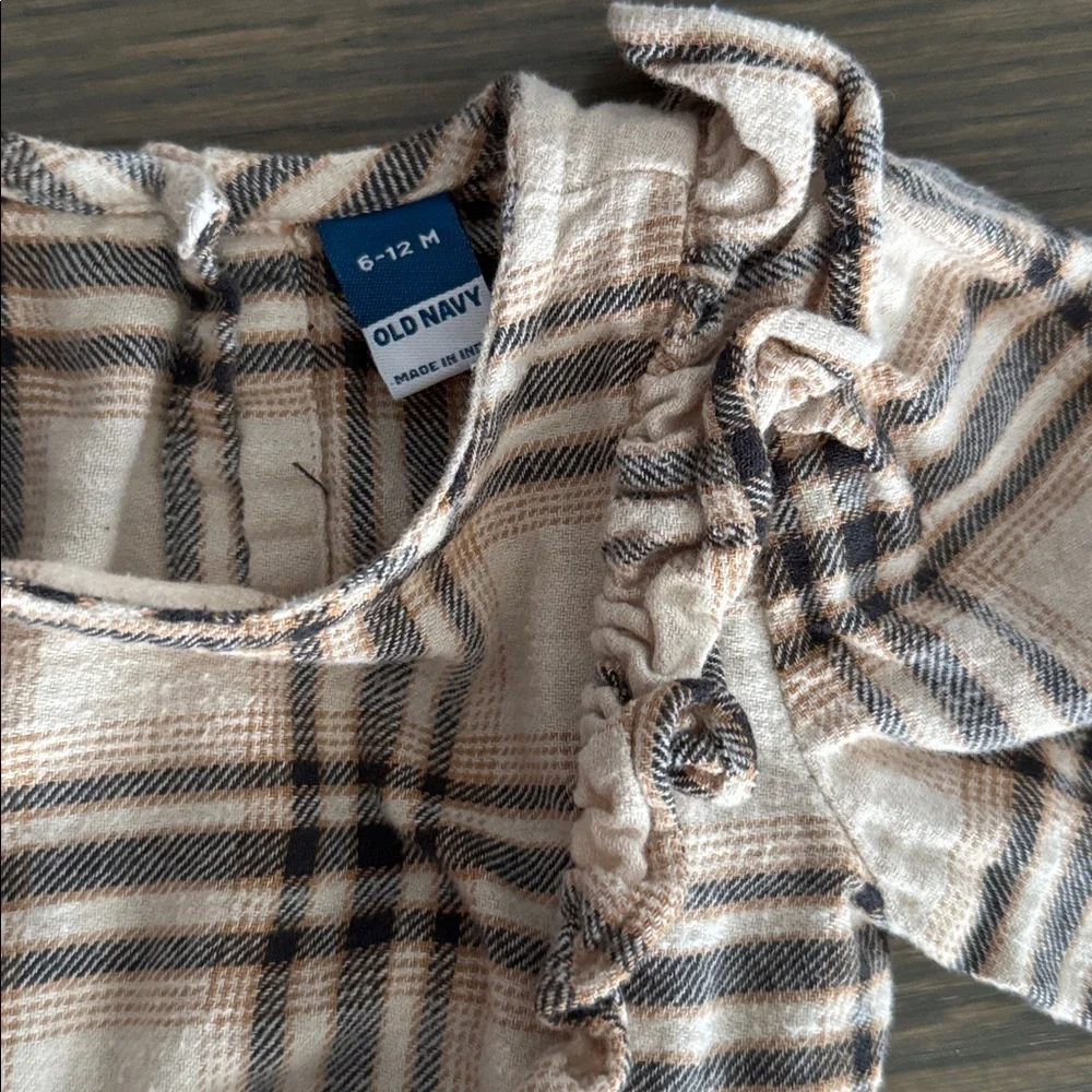Long-Sleeve Ruffle-Trim Plaid One-Piece Romper | 6-12Months